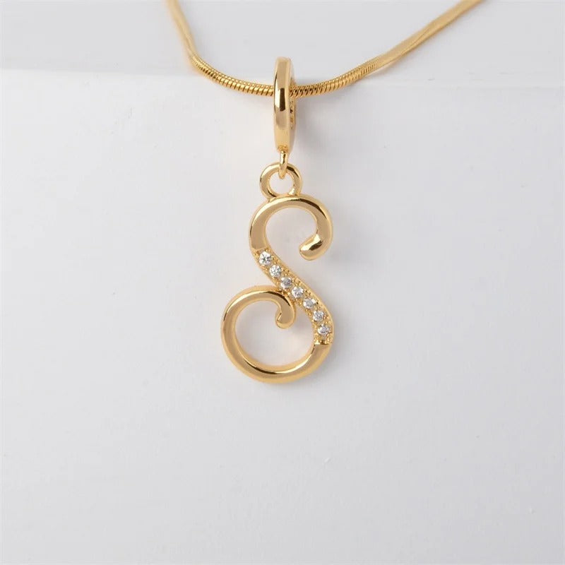 Gold Letter Pendant Necklace for Women – A-Z Alphabet Zircon Crystal Choker, Snake Chain Jewelry Gift - CartRare