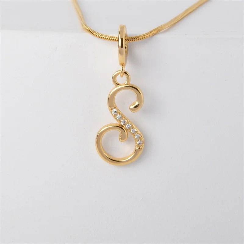 Gold Letter Pendant Necklace for Women – A-Z Alphabet Zircon Crystal Choker, Snake Chain Jewelry Gift - CartRare