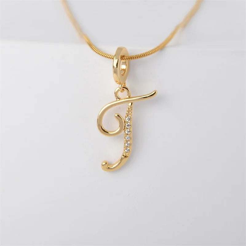 Gold Letter Pendant Necklace for Women – A-Z Alphabet Zircon Crystal Choker, Snake Chain Jewelry Gift - CartRare