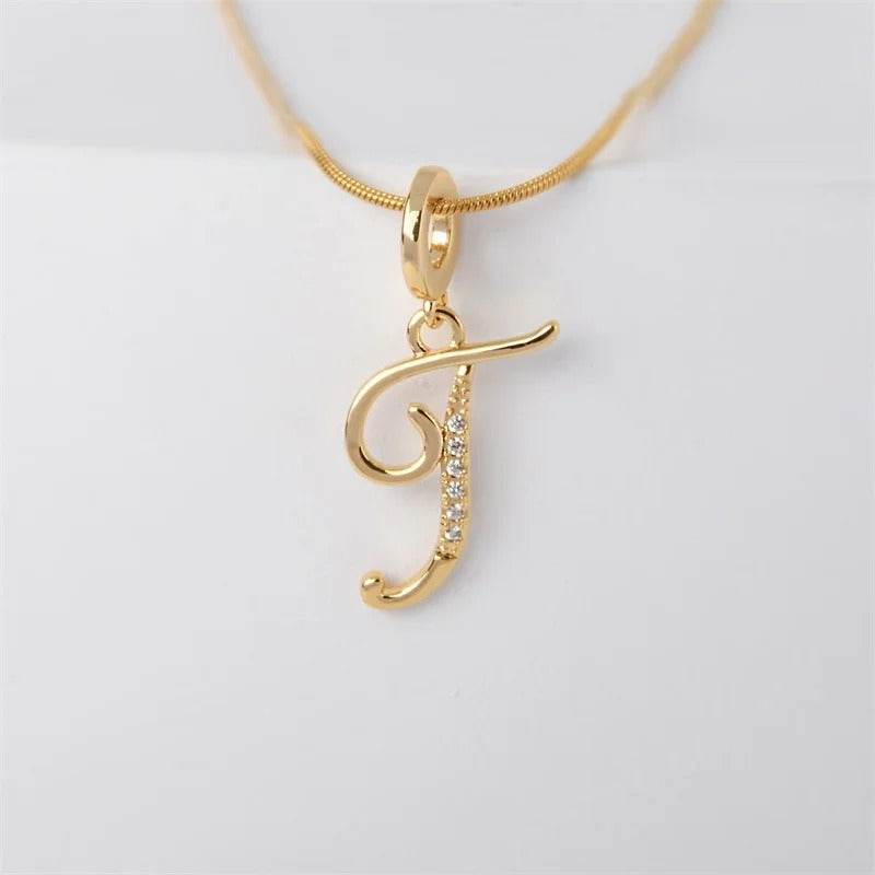 Gold Letter Pendant Necklace for Women – A-Z Alphabet Zircon Crystal Choker, Snake Chain Jewelry Gift - CartRare