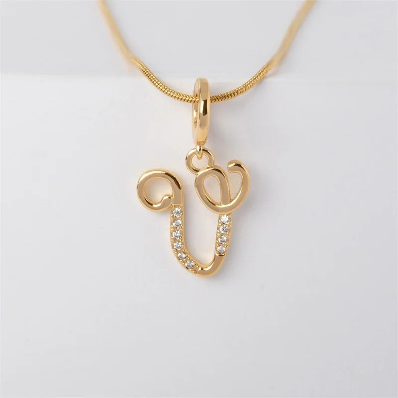 Gold Letter Pendant Necklace for Women – A-Z Alphabet Zircon Crystal Choker, Snake Chain Jewelry Gift - CartRare