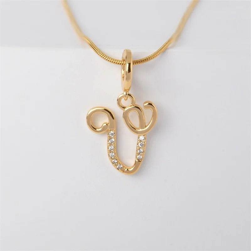 Gold Letter Pendant Necklace for Women – A-Z Alphabet Zircon Crystal Choker, Snake Chain Jewelry Gift - CartRare