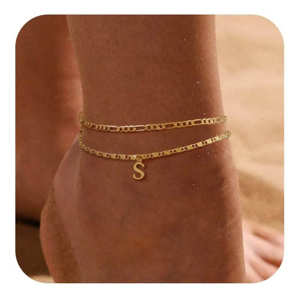 26 Letters A-Z Stainless Steel Chain Anklets For Women - CartRare