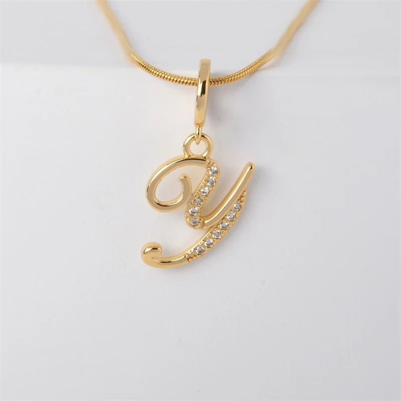 Gold Letter Pendant Necklace for Women – A-Z Alphabet Zircon Crystal Choker, Snake Chain Jewelry Gift - CartRare