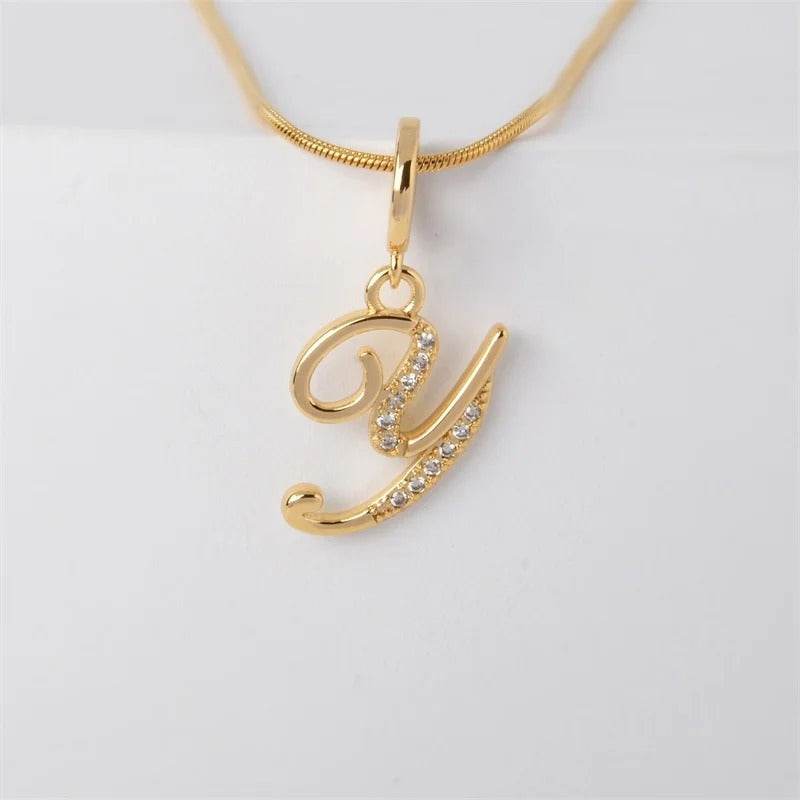 Gold Letter Pendant Necklace for Women – A-Z Alphabet Zircon Crystal Choker, Snake Chain Jewelry Gift - CartRare