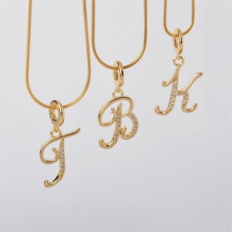 Gold Letter Pendant Necklace for Women – A-Z Alphabet Zircon Crystal Choker, Snake Chain Jewelry Gift - CartRare