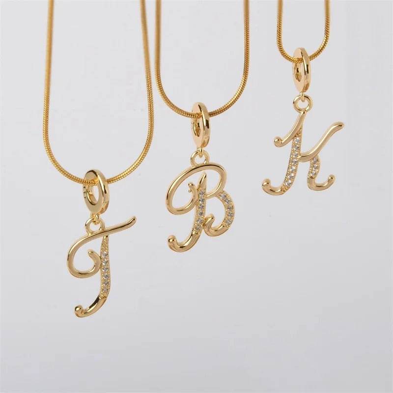 Gold Letter Pendant Necklace for Women – A-Z Alphabet Zircon Crystal Choker, Snake Chain Jewelry Gift - CartRare