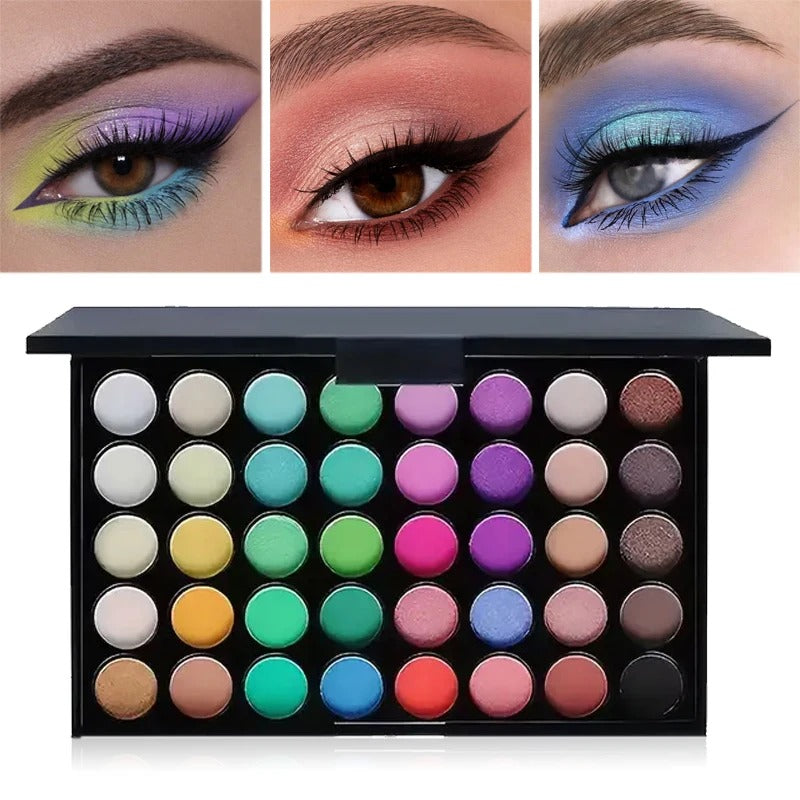 Professtional 40-Color Glitter & Matte Eyeshadow Palette – Waterproof, Long-Lasting Pressed Powder Makeup Kit for Women - CartRare