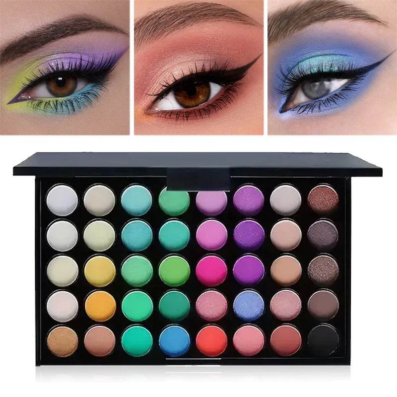 Professtional 40-Color Glitter & Matte Eyeshadow Palette – Waterproof, Long-Lasting Pressed Powder Makeup Kit for Women - CartRare