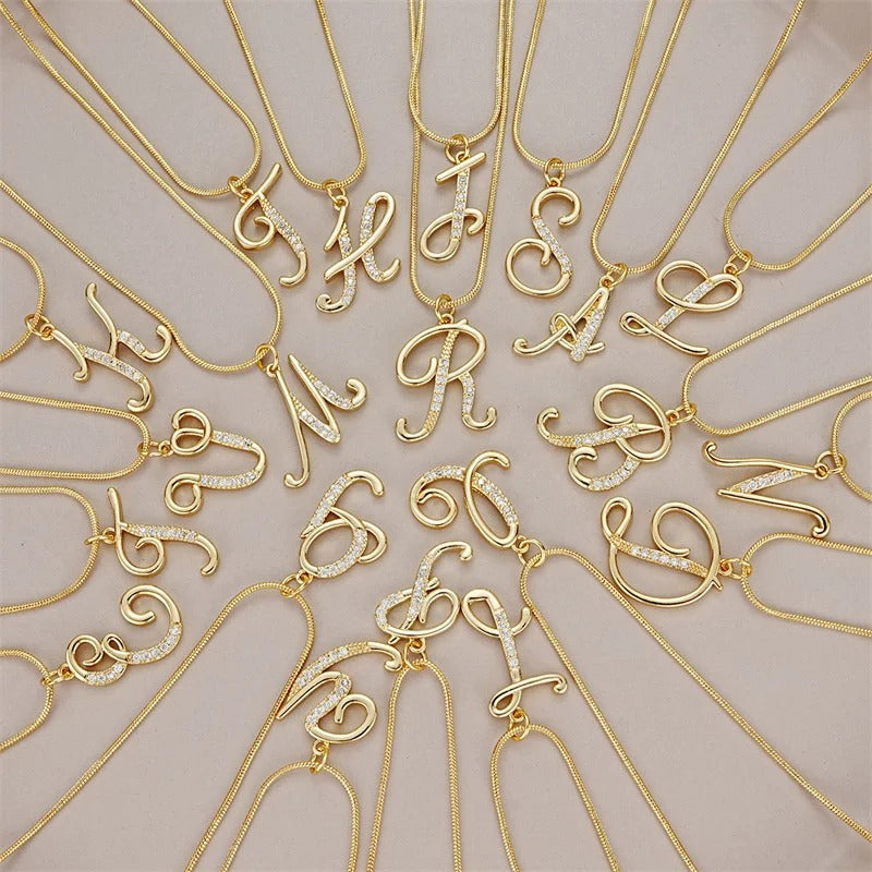 Gold Letter Pendant Necklace for Women – A-Z Alphabet Zircon Crystal Choker, Snake Chain Jewelry Gift - CartRare