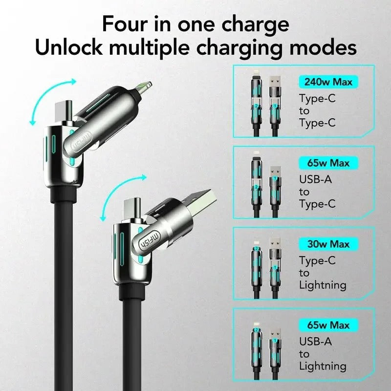 Universal 4-in-1 High-Speed 240W USB Charging Cable for iPhone and Samsung - CartRare