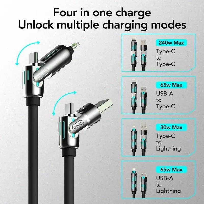 Universal 4-in-1 High-Speed 240W USB Charging Cable for iPhone and Samsung - CartRare