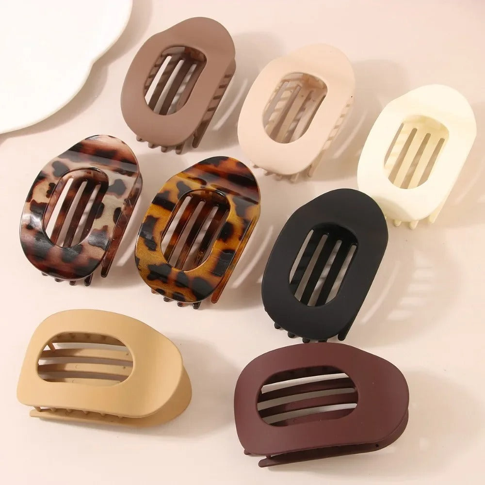 Leopard Matte Oval Hair Claw Clip – Curved Acrylic Barrette for Women’s Everyday Styling