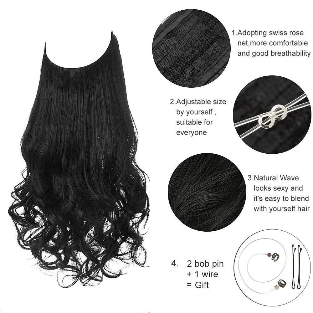 Premium Synthetic Invisible Wire Hair Extensions – Long Wavy Synthetic Hairpiece for Women, No Clips - CartRare