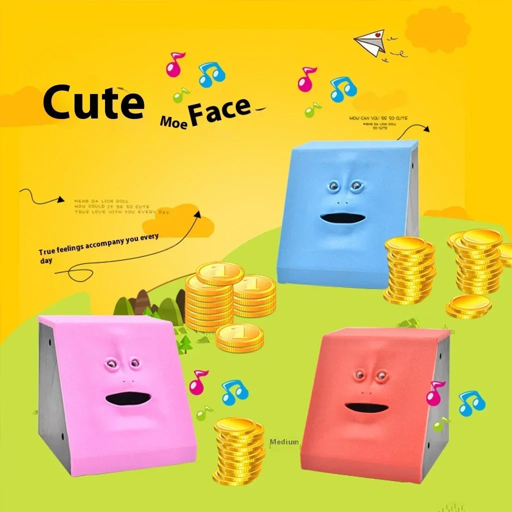 Smart Face Piggy Bank – Motion Sensor Coin-Eating Money Box for Kids & Adults – Fun Electric Plastic Savings Bank - CartRare