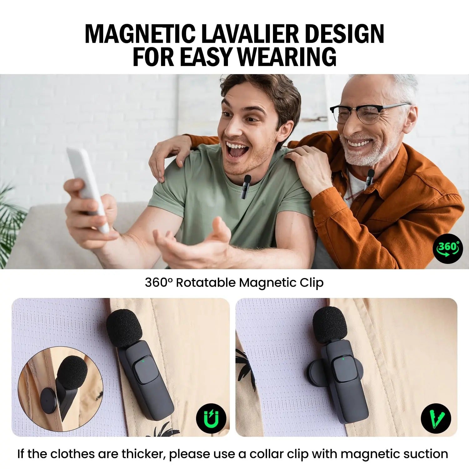 2-Pack Wireless Lavalier Microphones for iPhone, Android, and iPad Vlogging, Streaming, and Clear Voice Recording - CartRare