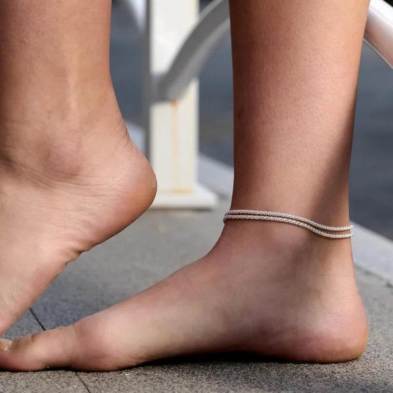 Dainty Layered Waterproof Anklet for Women - Adjustable Cross Pendant Sparkling Beach Jewelry - CartRare