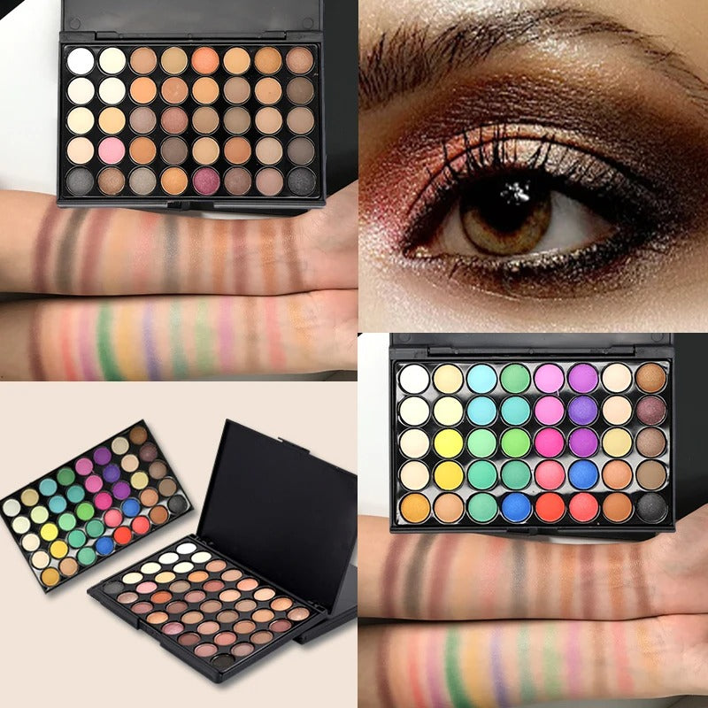 Professtional 40-Color Glitter & Matte Eyeshadow Palette – Waterproof, Long-Lasting Pressed Powder Makeup Kit for Women - CartRare