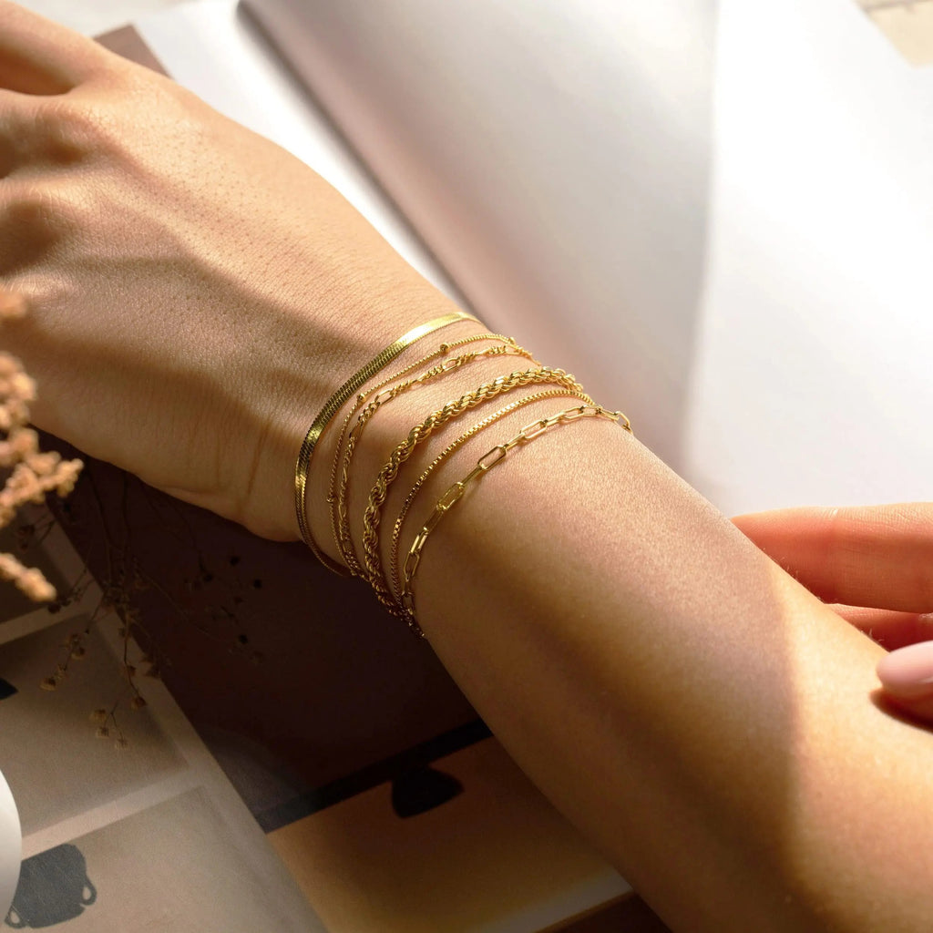 6Pcs Gold Boho Bracelet Set for Women – Vintage Cuban Chain Jewelry Gift - CartRare