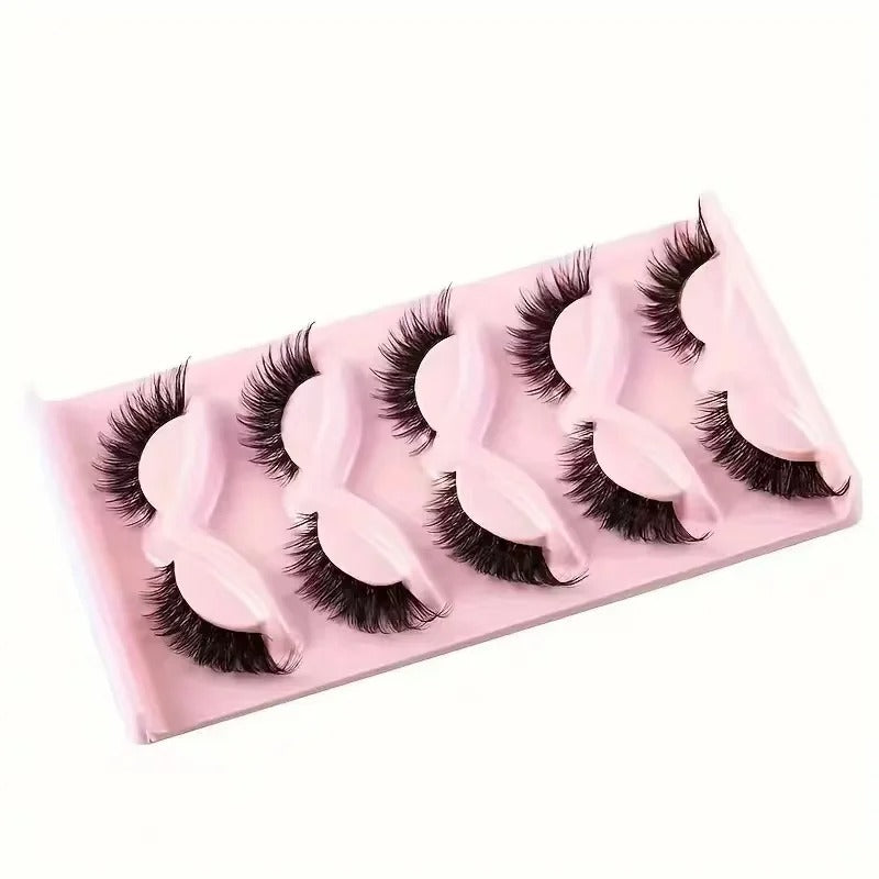 5 Pairs Cat Eye Faux Mink Lashes – Elongated, Fluffy False Eyelashes for Glam Makeup Look - CartRare