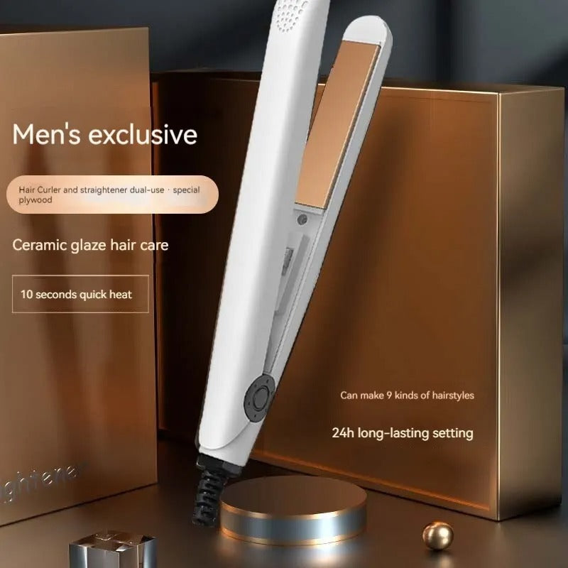 Men’s 2-in-1 Curling & Straightening Iron – Mini Electric Hair Styler for Volume, Fluffy Look & Straight Hai - CartRare