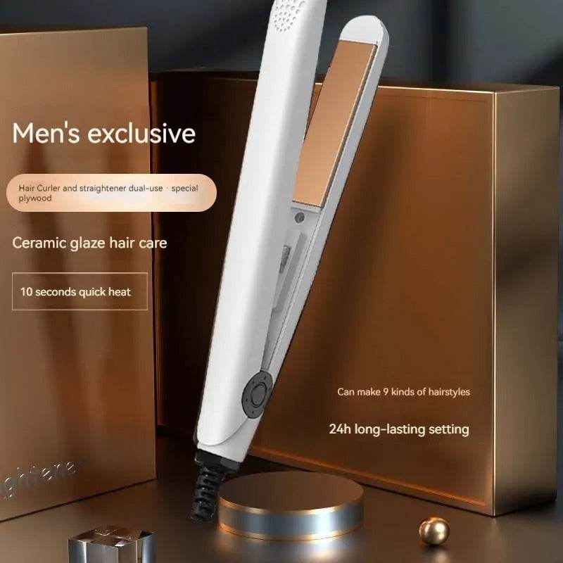 Men’s 2-in-1 Curling & Straightening Iron – Mini Electric Hair Styler for Volume, Fluffy Look & Straight Hai - CartRare