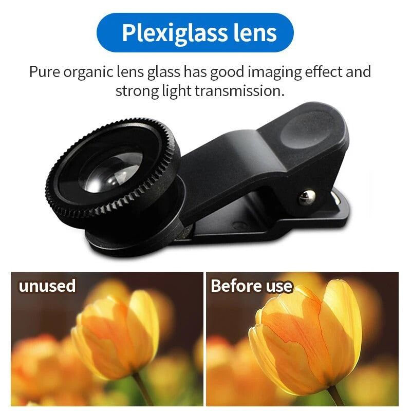 3-in-1 Smartphone Camera Lens Kit with Fisheye and Wide Angle - CartRare