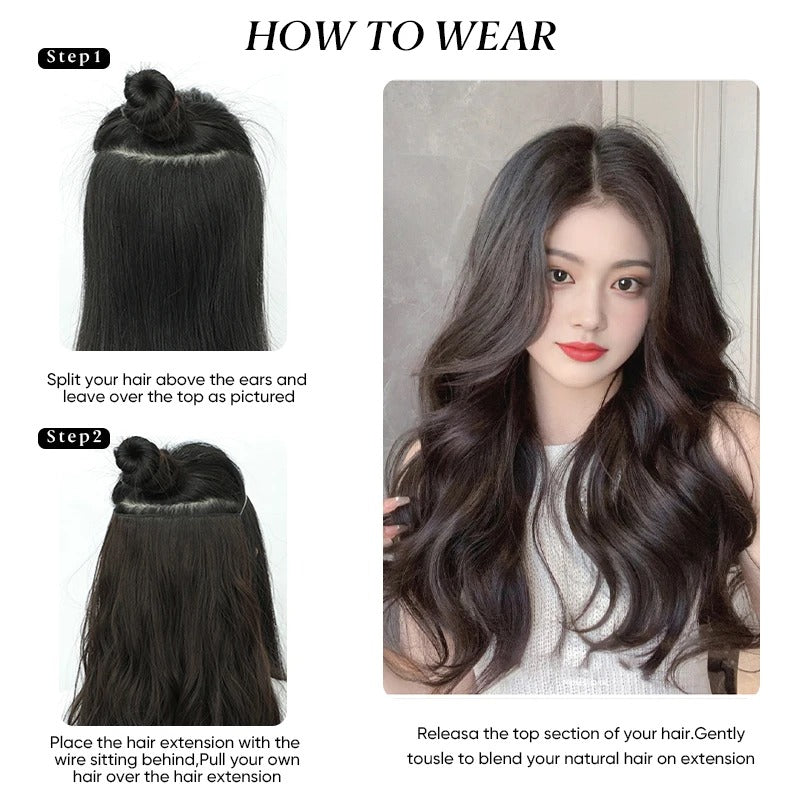 Premium Synthetic Invisible Wire Hair Extensions – Long Wavy Synthetic Hairpiece for Women, No Clips - CartRare