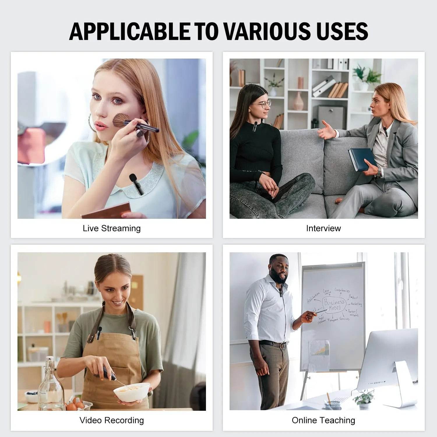 2-Pack Wireless Lavalier Microphones for iPhone, Android, and iPad Vlogging, Streaming, and Clear Voice Recording - CartRare