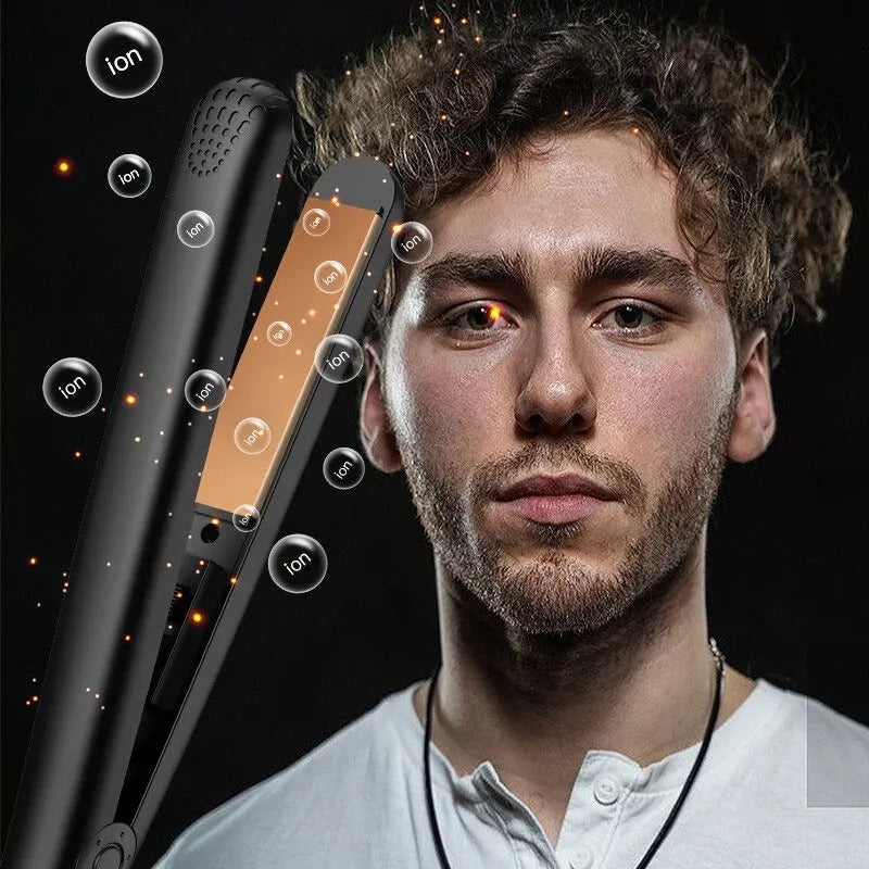 Men’s 2-in-1 Curling & Straightening Iron – Mini Electric Hair Styler for Volume, Fluffy Look & Straight Hai - CartRare