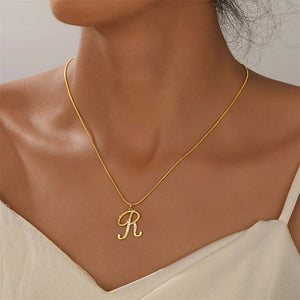 Gold Letter Pendant Necklace for Women – A-Z Alphabet Zircon Crystal Choker, Snake Chain Jewelry Gift - CartRare