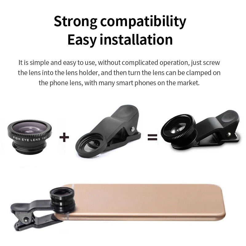 3-in-1 Smartphone Camera Lens Kit with Fisheye and Wide Angle - CartRare
