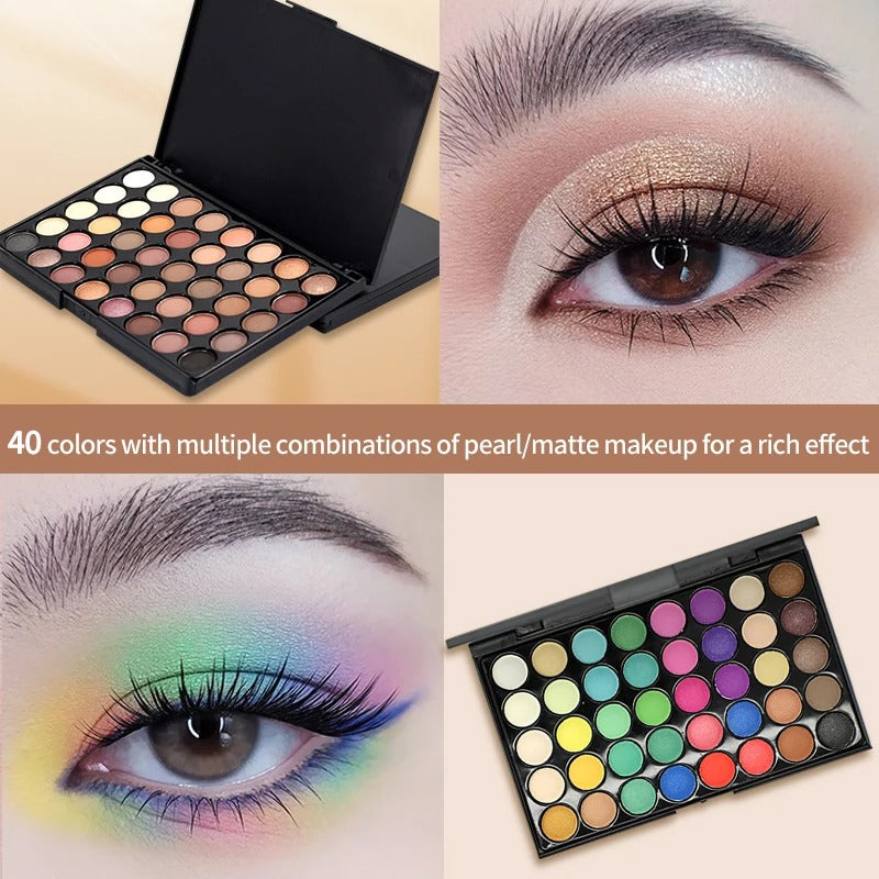 Professtional 40-Color Glitter & Matte Eyeshadow Palette – Waterproof, Long-Lasting Pressed Powder Makeup Kit for Women - CartRare