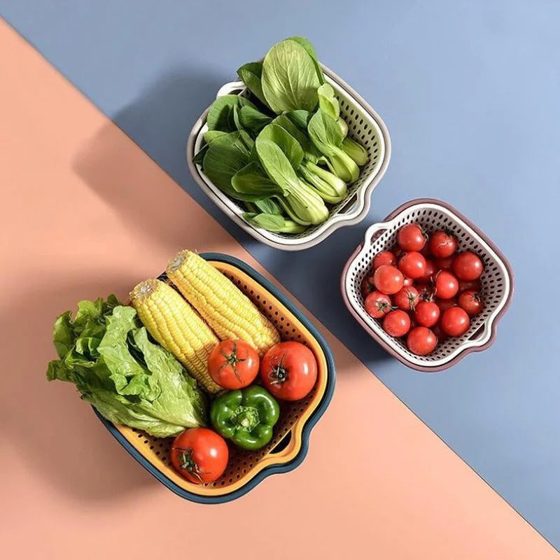 Double Layer Colander & Strainer Basket – Reusable Plastic Drain Basket for Kitchen, Fruits & Vegetables - CartRare