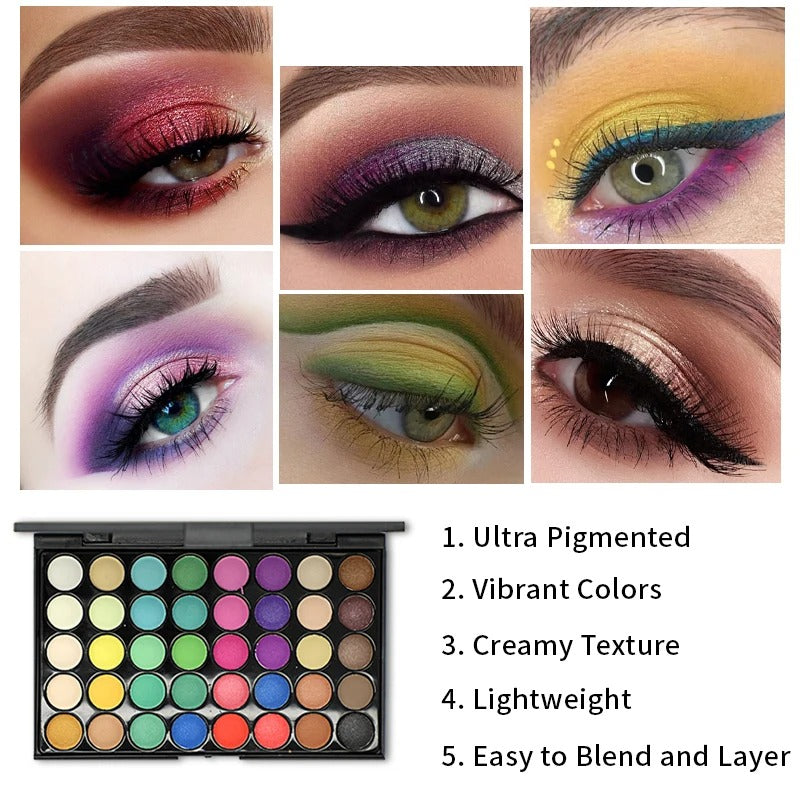 Professtional 40-Color Glitter & Matte Eyeshadow Palette – Waterproof, Long-Lasting Pressed Powder Makeup Kit for Women - CartRare