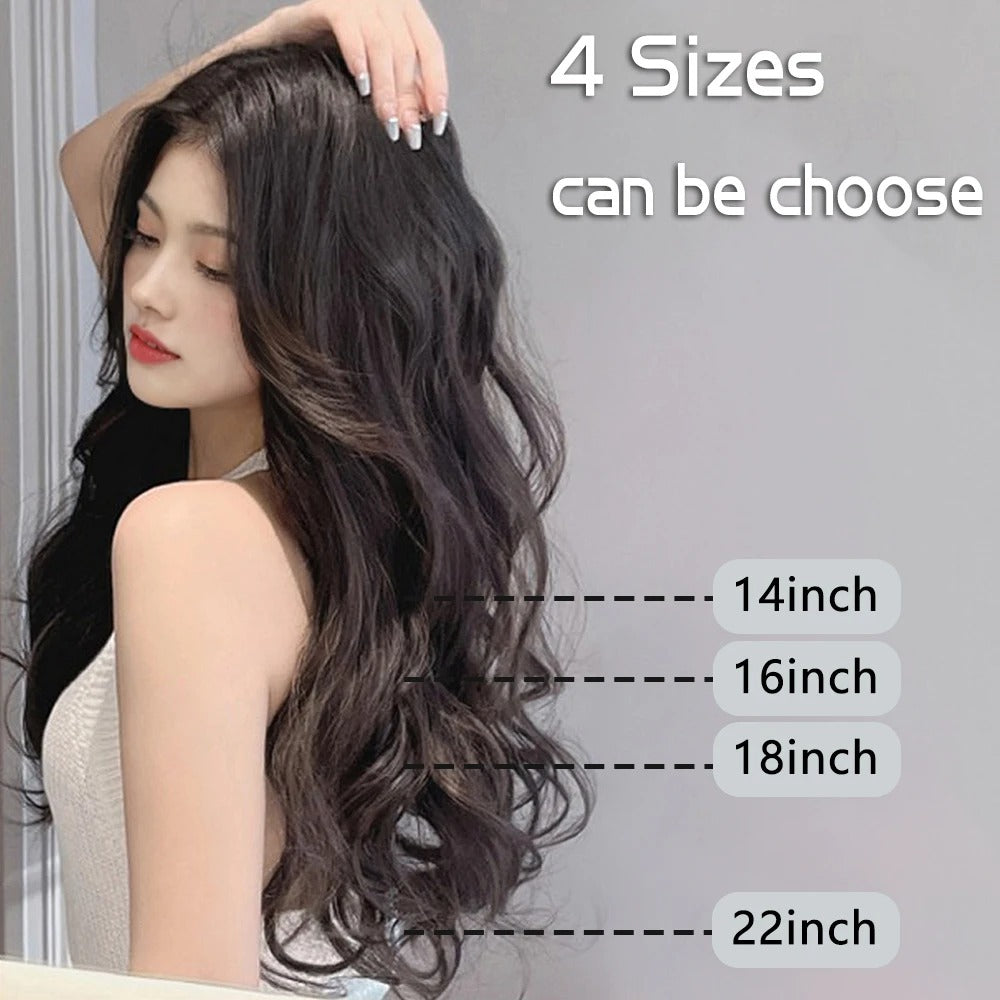 Premium Synthetic Invisible Wire Hair Extensions – Long Wavy Synthetic Hairpiece for Women, No Clips - CartRare