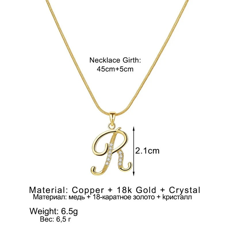 Gold Letter Pendant Necklace for Women – A-Z Alphabet Zircon Crystal Choker, Snake Chain Jewelry Gift - CartRare