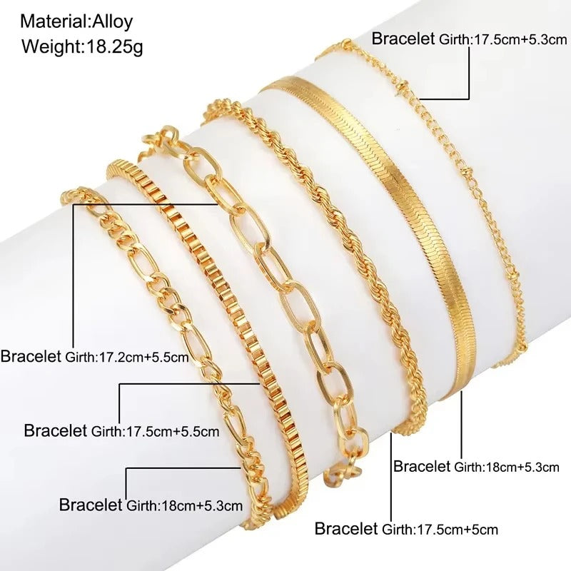 6Pcs Gold Boho Bracelet Set for Women – Vintage Cuban Chain Jewelry Gift - CartRare