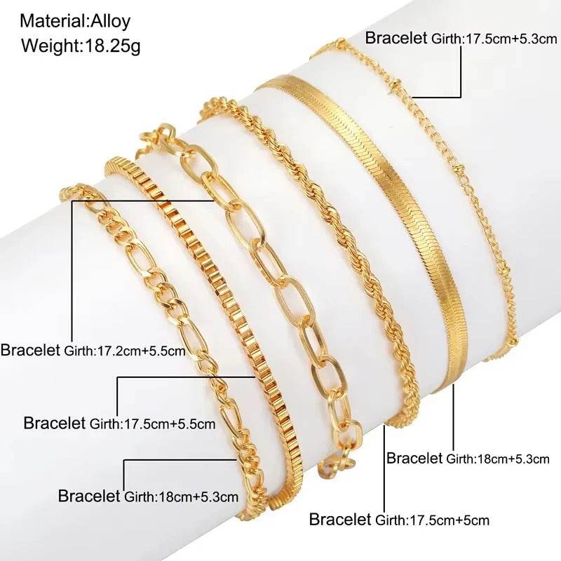 6Pcs Gold Boho Bracelet Set for Women – Vintage Cuban Chain Jewelry Gift - CartRare