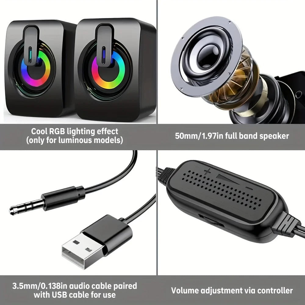 USB Wired HiFi Stereo Computer Speakers with LED Lights - CartRare