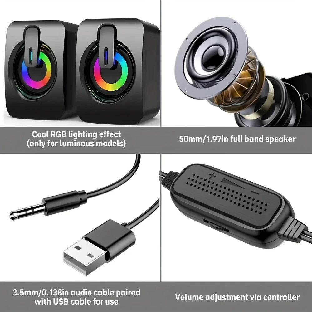USB Wired HiFi Stereo Computer Speakers with LED Lights - CartRare