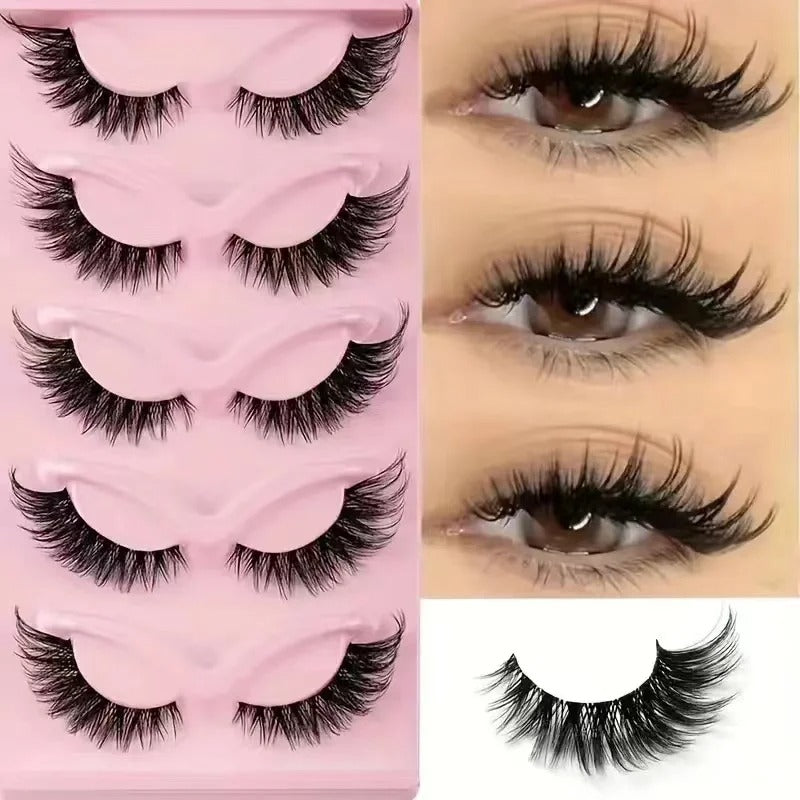 5 Pairs Cat Eye Faux Mink Lashes – Elongated, Fluffy False Eyelashes for Glam Makeup Look - CartRare