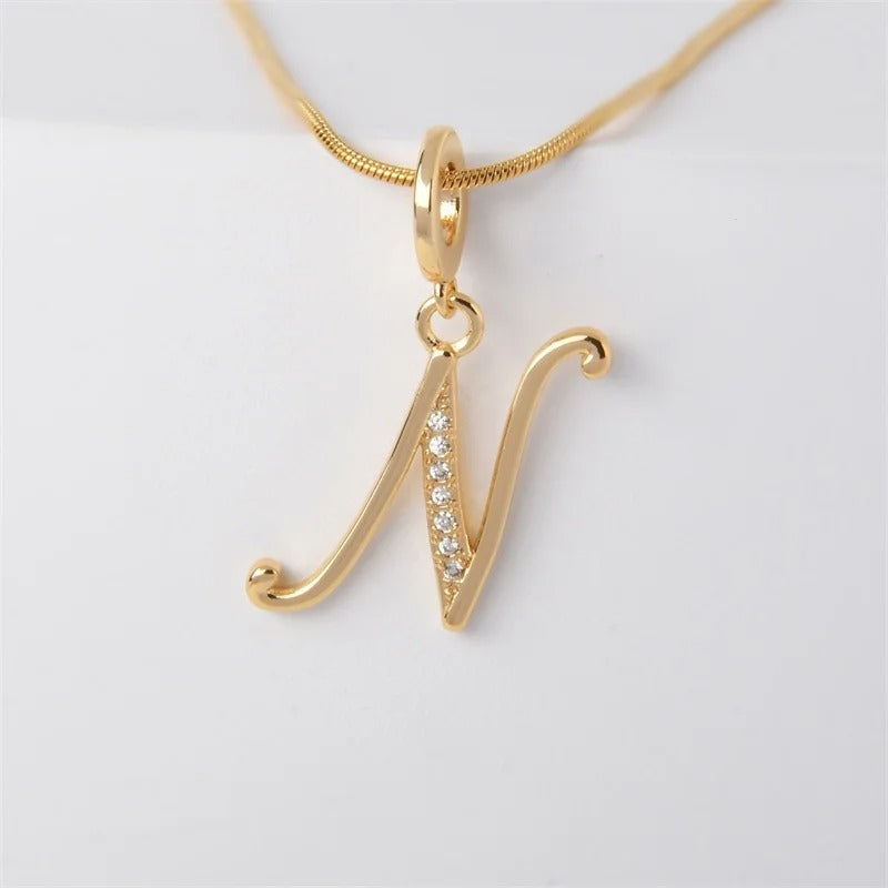 Gold Letter Pendant Necklace for Women – A-Z Alphabet Zircon Crystal Choker, Snake Chain Jewelry Gift - CartRare