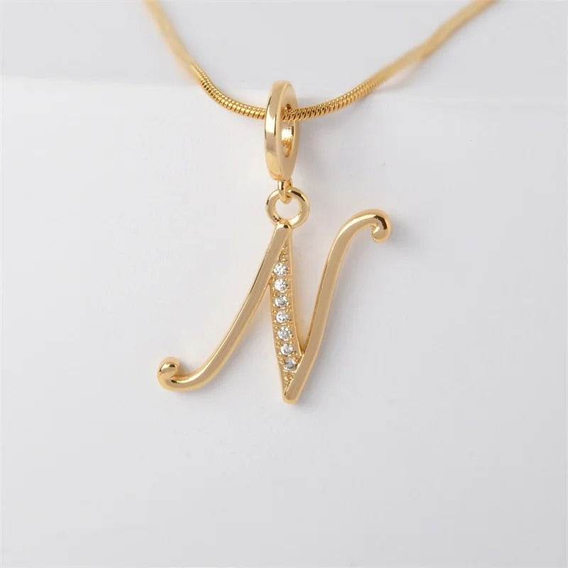 Gold Letter Pendant Necklace for Women – A-Z Alphabet Zircon Crystal Choker, Snake Chain Jewelry Gift - CartRare