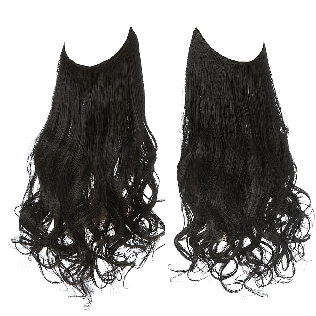 Premium Synthetic Invisible Wire Hair Extensions – Long Wavy Synthetic Hairpiece for Women, No Clips - CartRare