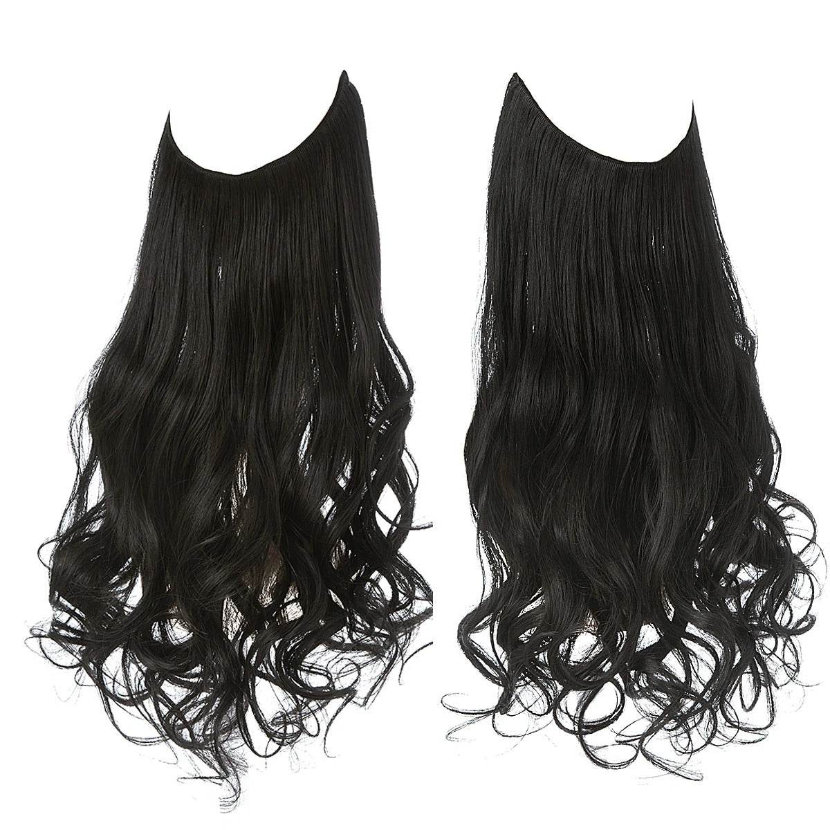 Premium Synthetic Invisible Wire Hair Extensions – Long Wavy Synthetic Hairpiece for Women, No Clips - CartRare