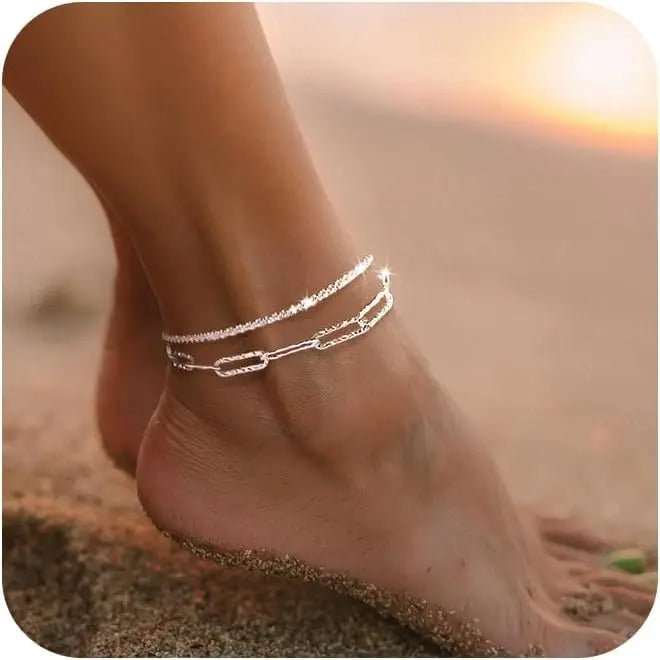 Dainty Layered Waterproof Anklet for Women - Adjustable Cross Pendant Sparkling Beach Jewelry - CartRare