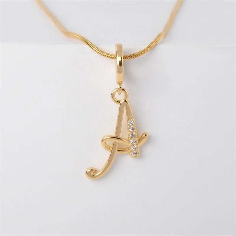 Gold Letter Pendant Necklace for Women – A-Z Alphabet Zircon Crystal Choker, Snake Chain Jewelry Gift - CartRare