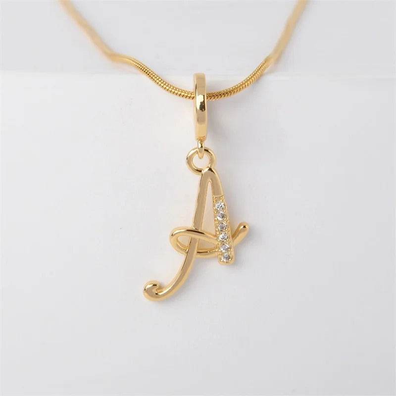 Gold Letter Pendant Necklace for Women – A-Z Alphabet Zircon Crystal Choker, Snake Chain Jewelry Gift - CartRare