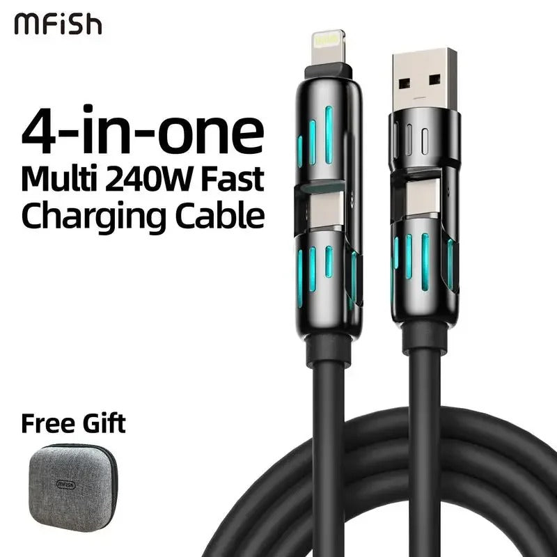 Universal 4-in-1 High-Speed 240W USB Charging Cable for iPhone and Samsung - CartRare
